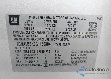 2016 Chevrolet Equinox Ls from USA, damaged, VIN 2GNALBEK0G1130304
